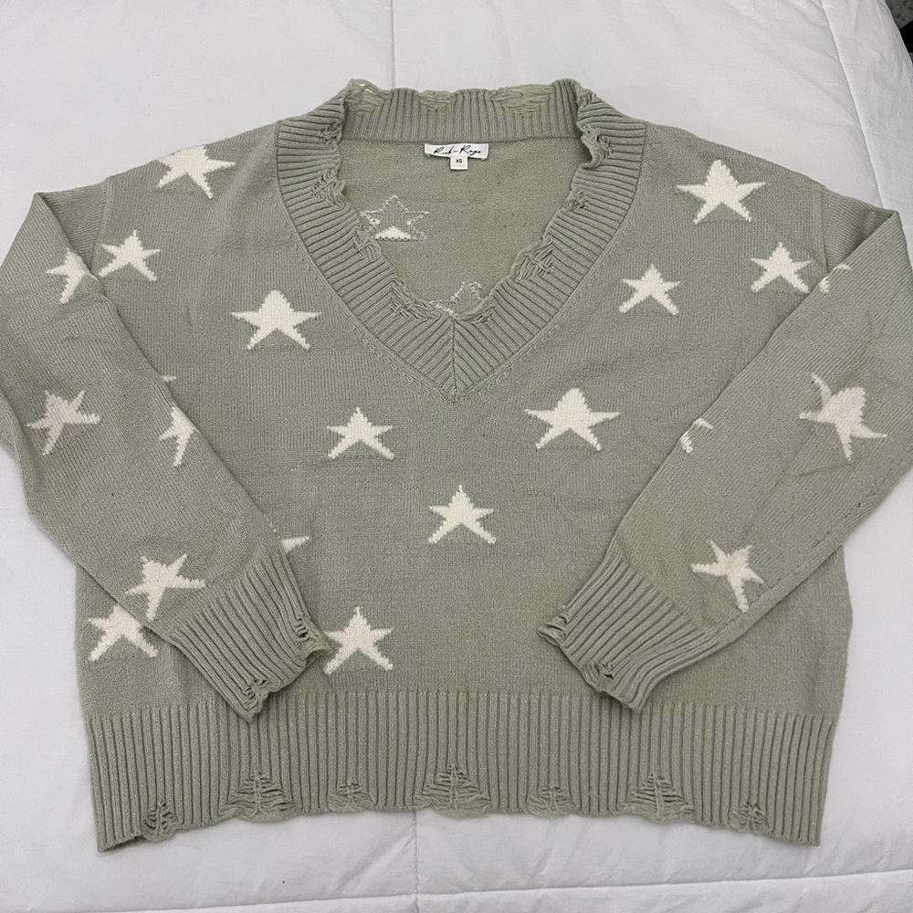 Rock n Rags Sage Green Star Sweater